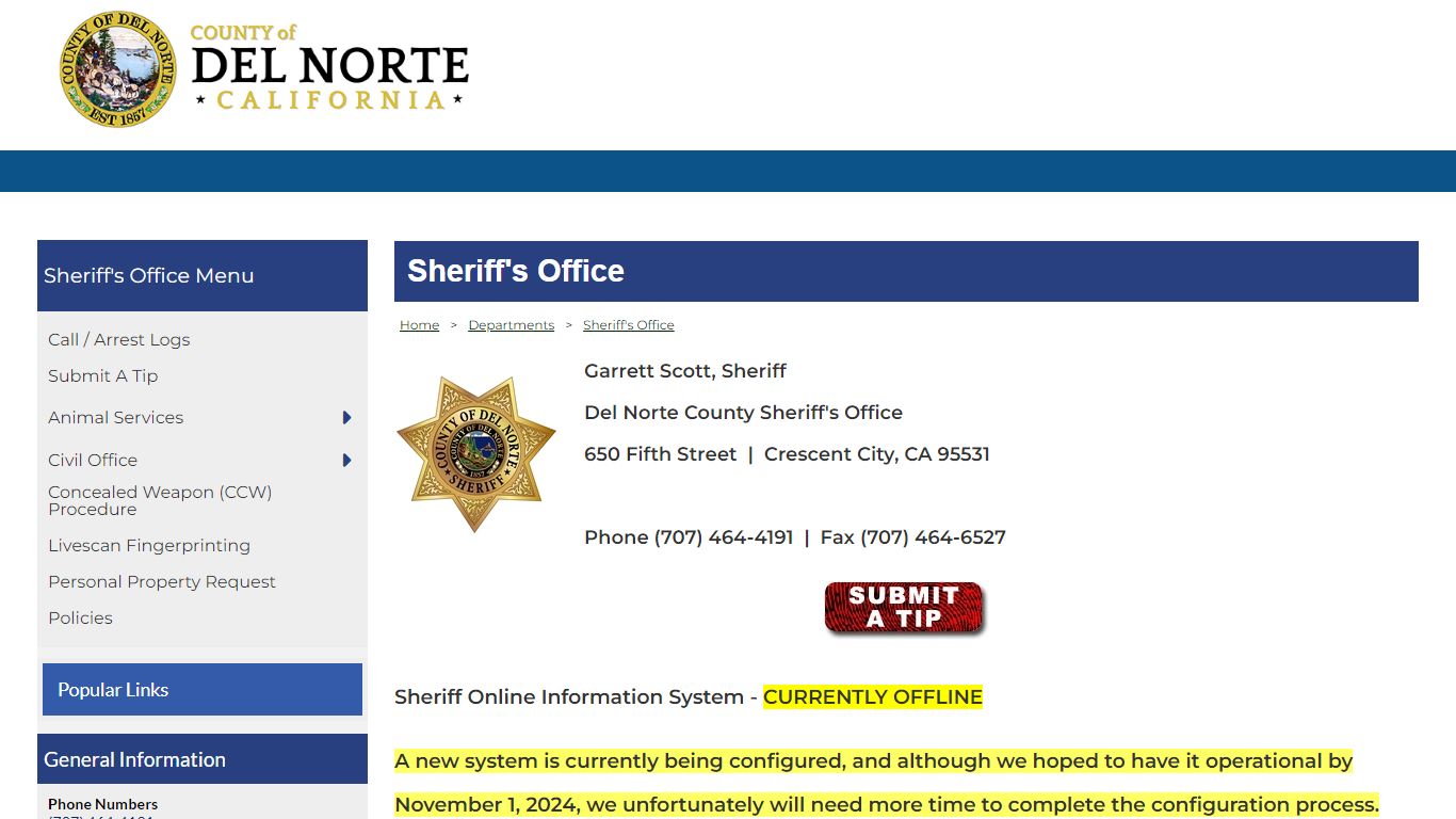 County of Del Norte, California - Sheriff's Office