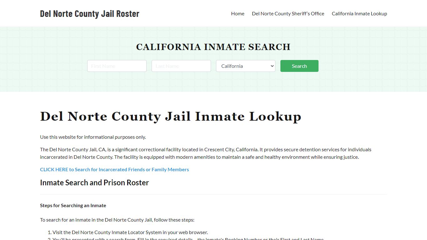 Del Norte County Jail Roster Lookup, CA, Inmate Search