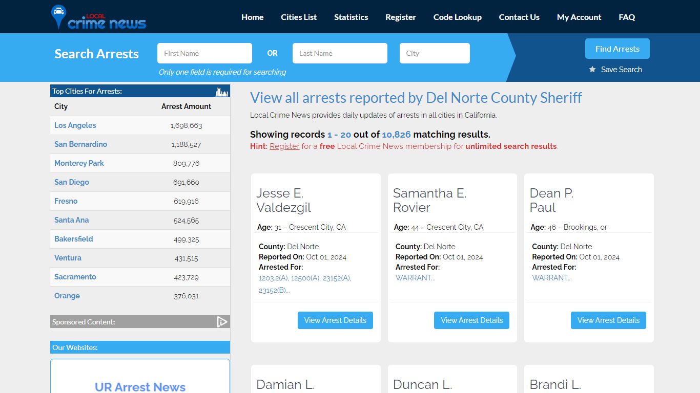 Arrests reported by Del Norte County Sheriff | Local Crime News