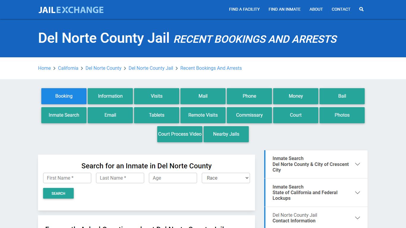 Del Norte County Jail Recent Bookings And Arrests - Jail Exchange